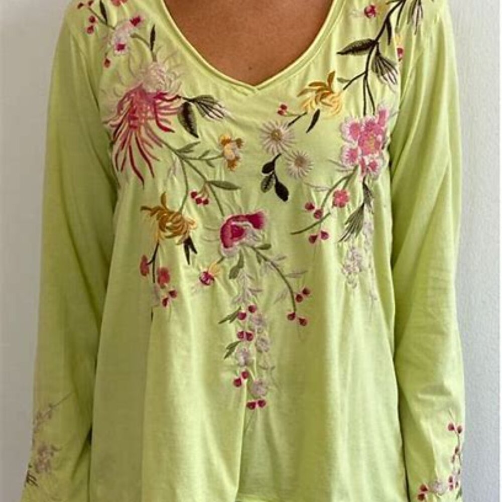 Super Cute Boho Mei Relaxed Tee from Johnny Was in light yellow, NWT, Size S